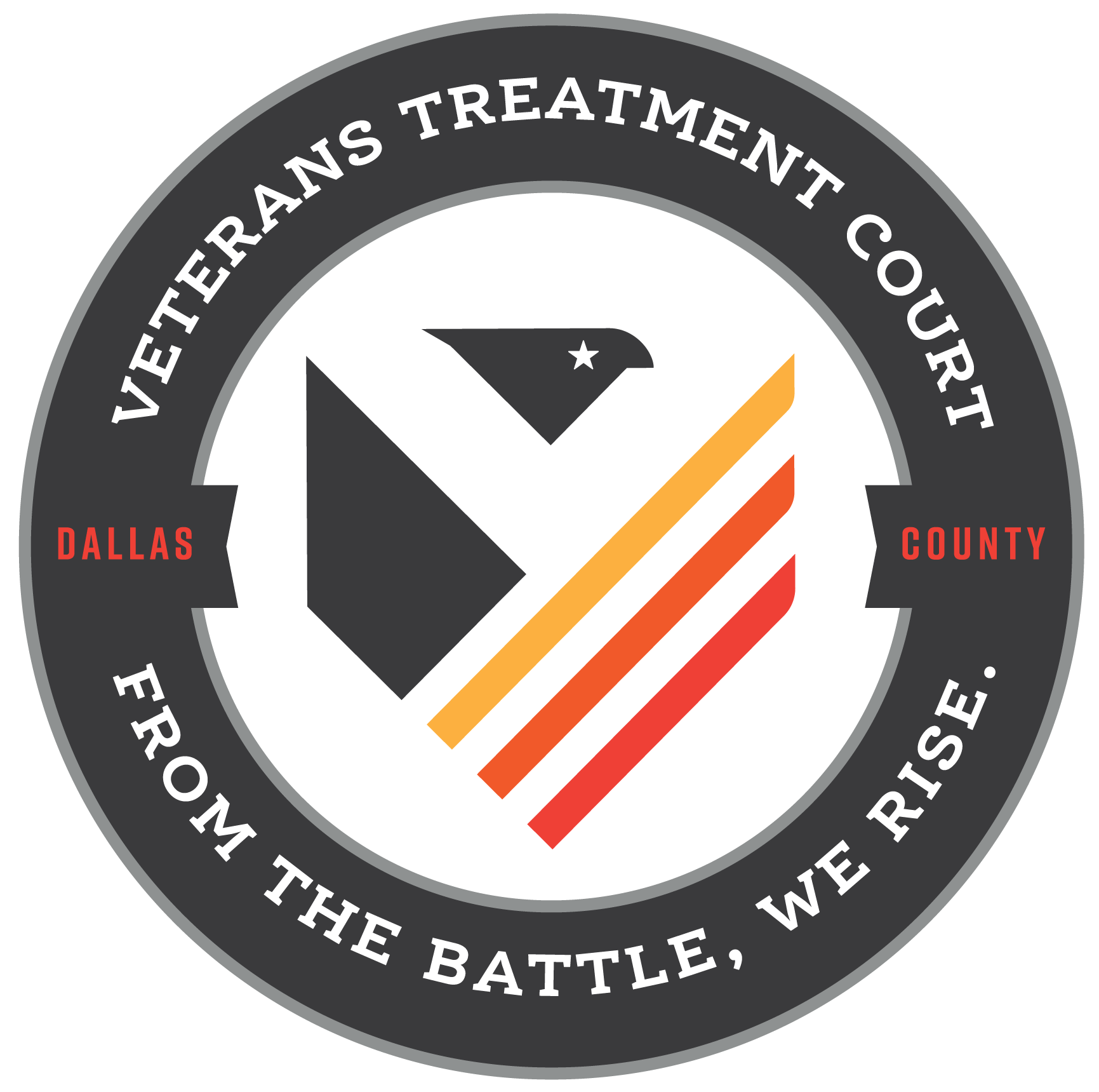 Dallas County Veterans Treatment Court emblem with the motto From the battle, we rise